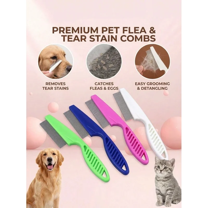 Flea Comb Fine Tooth Pet Tear Stain - Pettine in acciaio inossidabile a denti