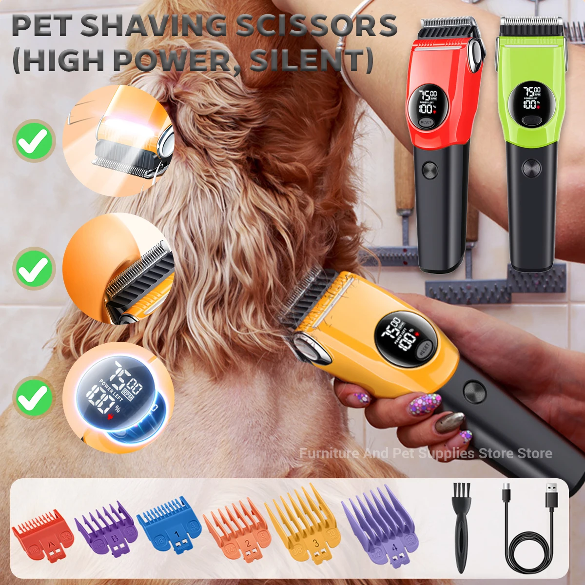 Cordless Dog Clippers Low Noise Grooming - Tosatrice Elettrica Professionale per Cani, Tagliacapelli