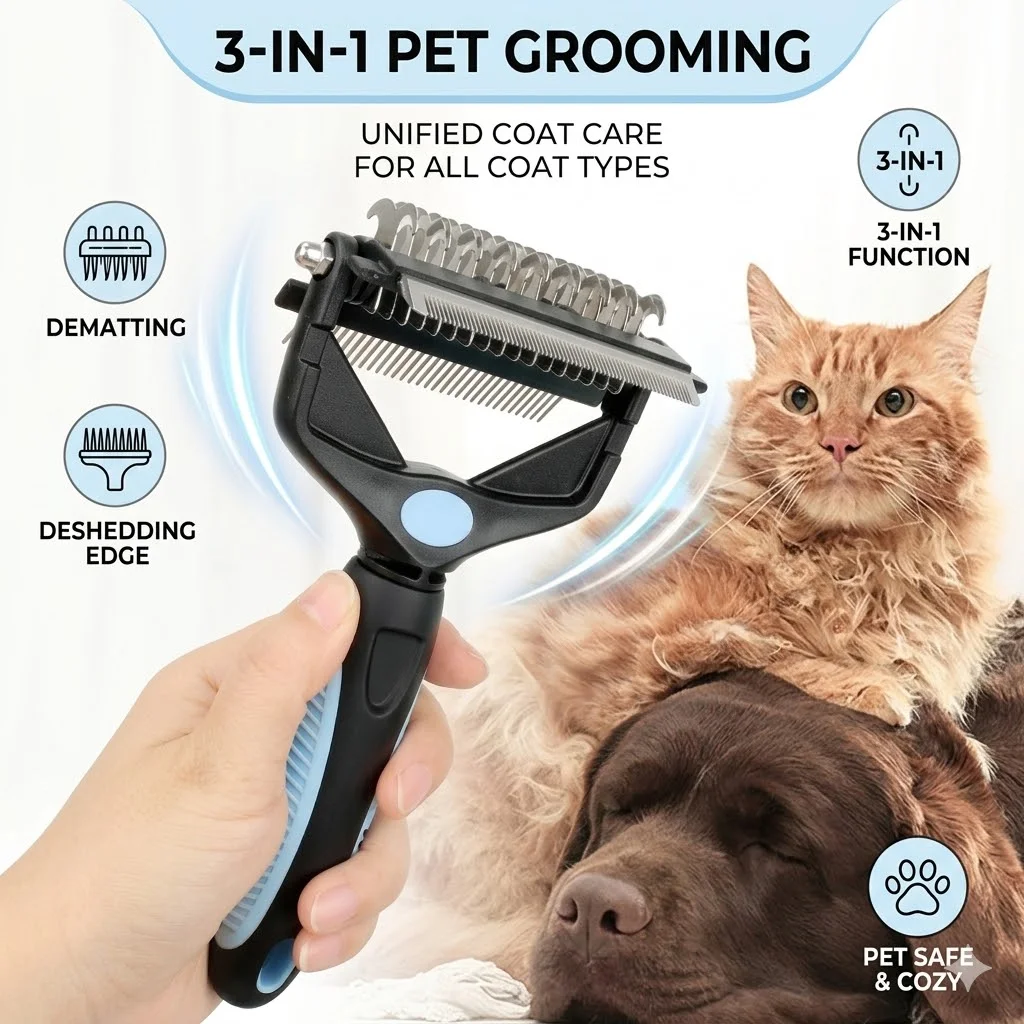 Undercoat Rake Dematting Tool Dog Shedding - Spazzola 3 in 1 per la