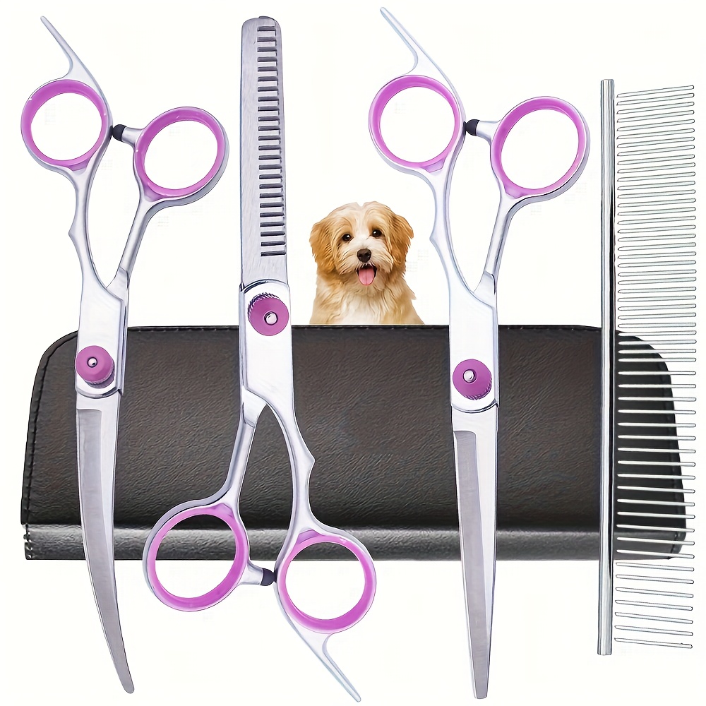 Professional Pet Grooming Scissors Curved - Set di 5 Forbici Professionali per